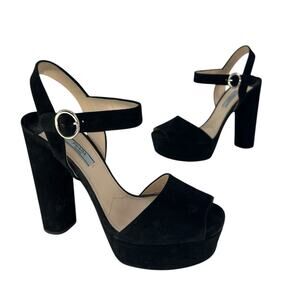 Prada Suede Platform Peep Toe Heels in Black